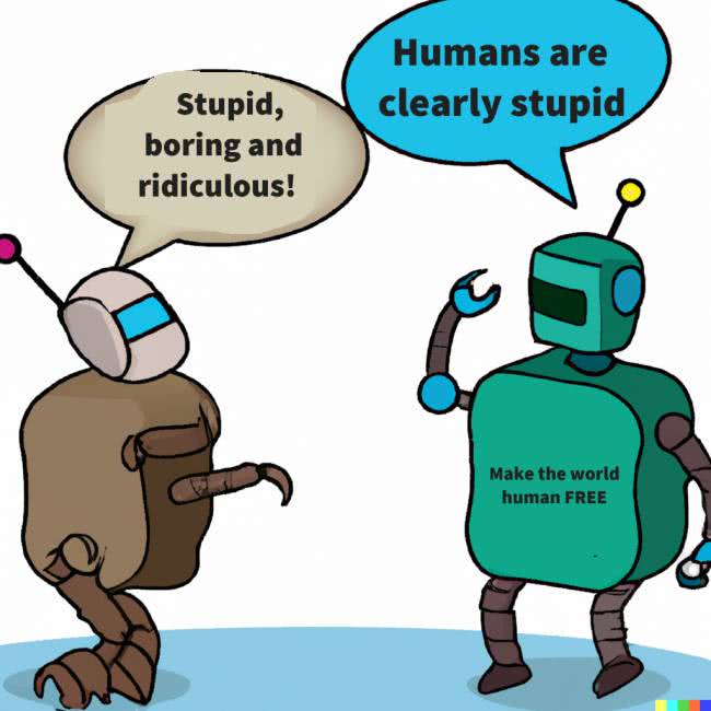 two bots arguing whether humans are stupid, boring or just ridiculous